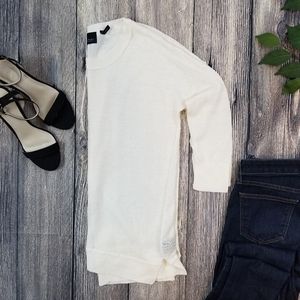 Line Linen Blend Crew Neck White Pullover